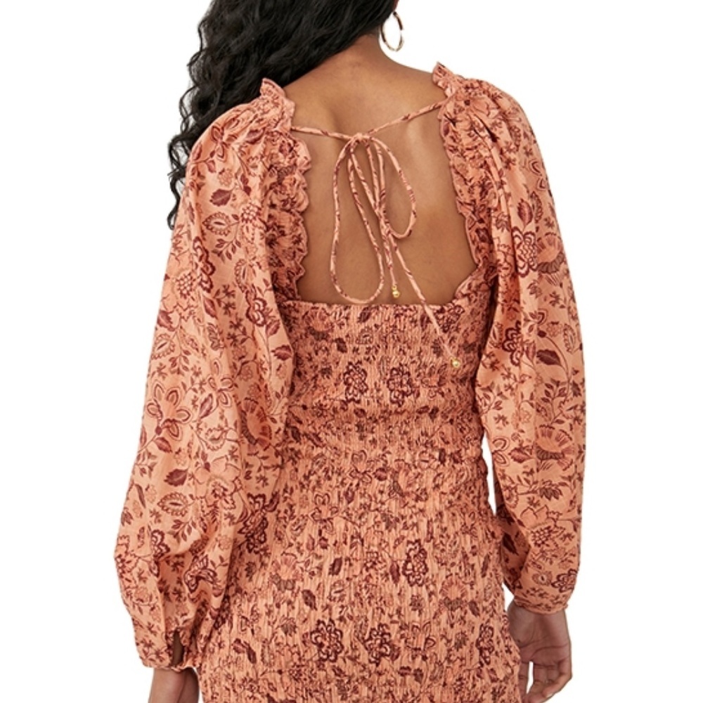 NEW Free People Smock It To Me Floral Print Puffed Sleeve Smocked Bodycon Dress - Picture 4 of 5